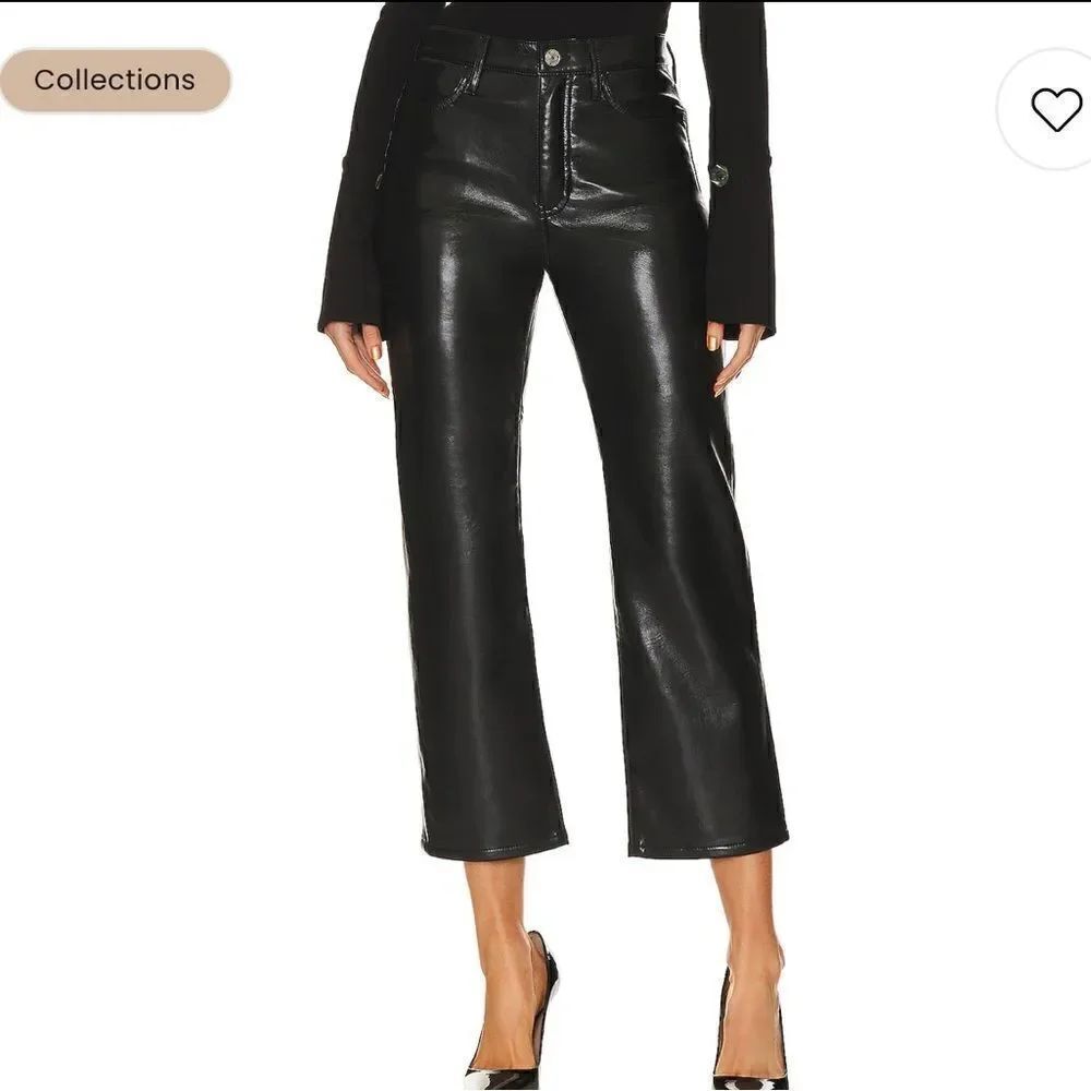 NWT FRAME Le Jane Crop Recycled Leather in Noir Revolve Size 27
